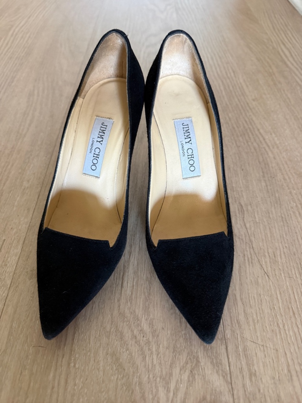 Jimmy Choo London Black Suede Pointed Toe Stiletto Heels Pumps Size 36.5 Italy